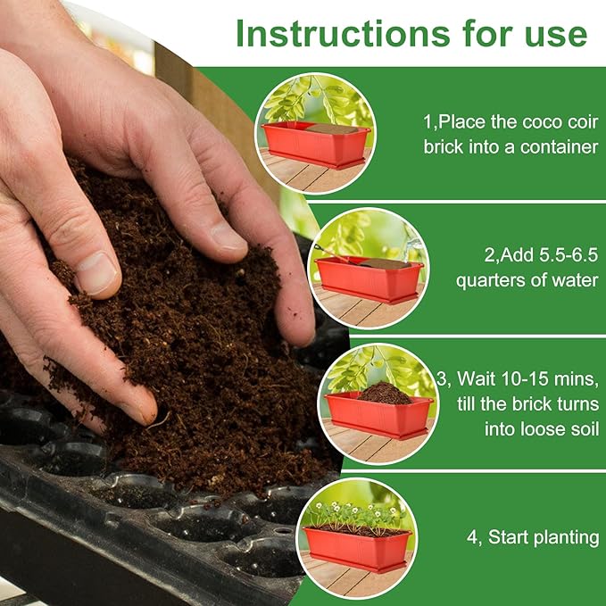 Coco Coir Brick - 4 Pack Natural Compressed Coco Peat Brick Coconut Fiber Substrate with Low EC and pH Balance for Vegetables, Flowers, House Plants, Herbs, Gardening Supplies