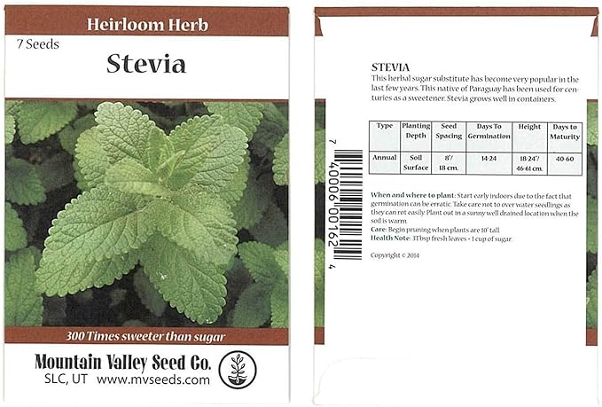 Stevia Sweet Herb Plant Seeds - 7 Seed Packet - Non-GMO, Heirloom Herbal Garden Seeds