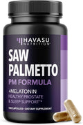 Saw Palmetto PM for Men with Melatonin 3mg - Night Time Prostate Health Supplement for Bladder and Sleep Support - Reduce Urinary Frequency - 100 Count - Vegan, Non-GMO Capsules - Over 3 Month Supply