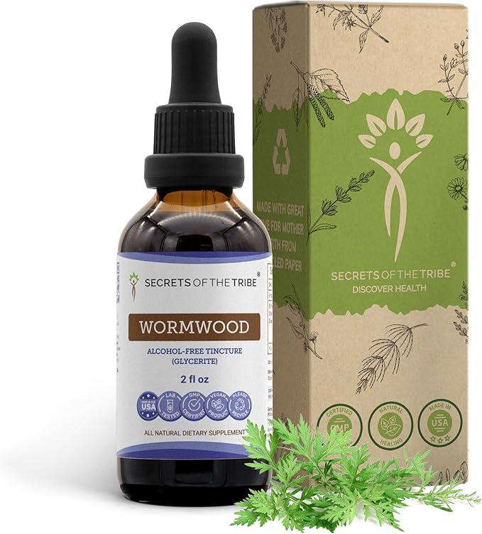 Secrets of the Tribe Wormwood Alcohol-Free Liquid Extract, Wormwood (Artemisia Absinthium) Dried Herb Tincture Supplement (2 FL OZ)