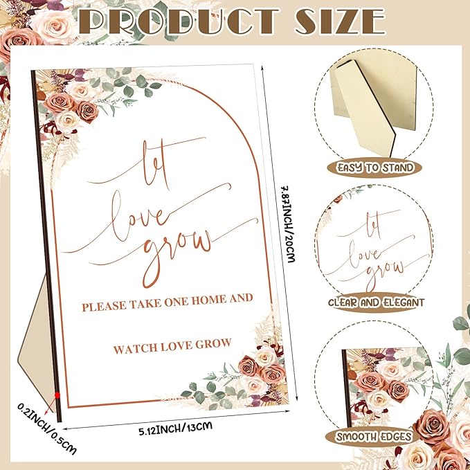 Ireer 101 Set Let Love Grow Boho Wedding Favors for Guests Include 1 Wooden Sign 100 Self Adhesive Seed Packets Kraft Paper Seed Envelopes 100 Let Love Grow Cards 100 Bags for Guest Bridal Shower