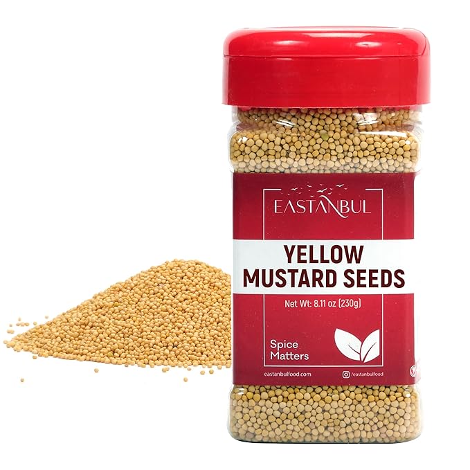 Eastanbul Mustard Seed, 8.11oz, Yellow Mustard Seeds, Semilla de Mostaza, Ideal for Cooking, Premium, Whole, Natural, Yellow, Vegan, Non GMO, Gluten Free, Suitable to Be Ground into Powder