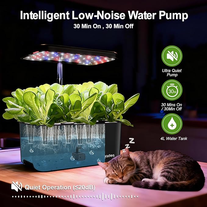 Hydroponics Growing System Indoor Herb Garden, 10-Pod Indoor Gardening System with 24W Full-Spectrum LED Grow Lights, Quiet Smart Water Pump, Plant Germination Kit for Herbs, Vegetables