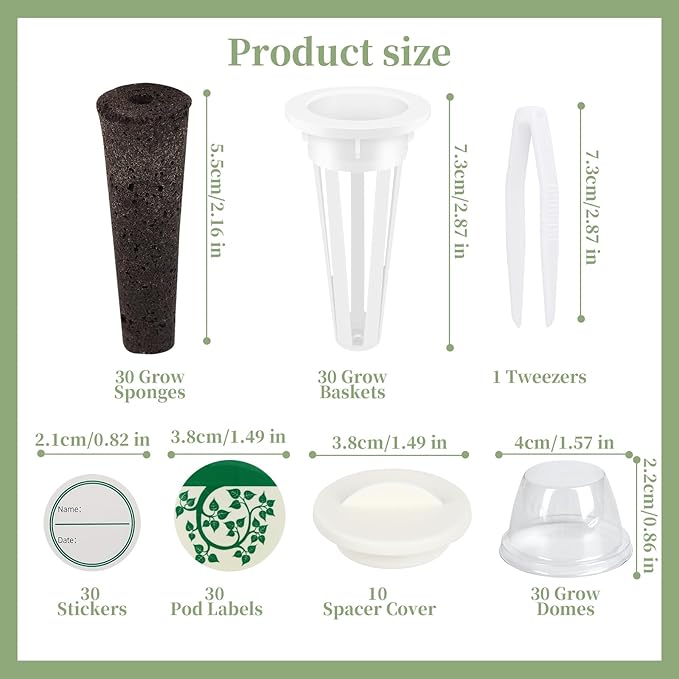 161 Pcs Seed Pod Kit Plant Seed Starter Sponges Kit for Hydroponic Indoor Garden System, Growing Pods Kit Include 30 Grow Sponges,30 Grow Baskets,30 Grow Domes,30 Pod Labels