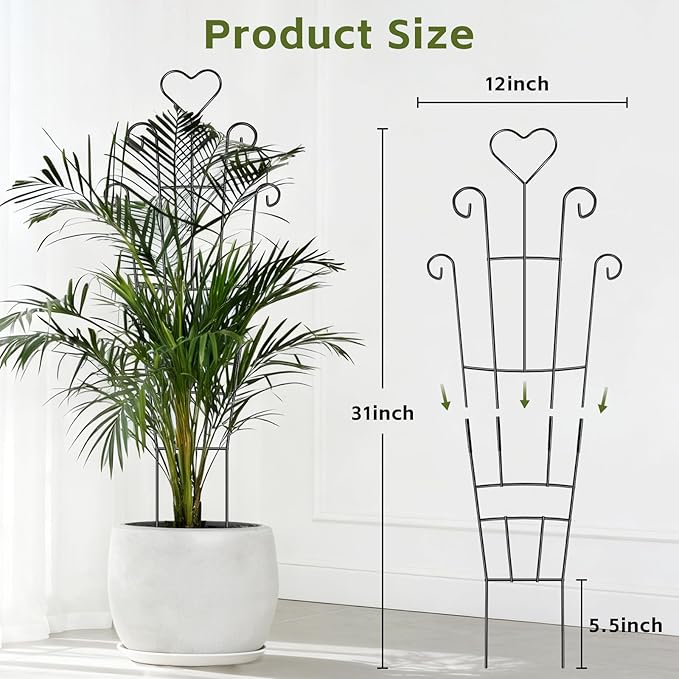 Trellis for Climbing Plants Indoor, 4 Pack 31'' Metal Plant Trellis Indoor for Potted Plants, Sturdy Plant Support Outdoor for Ivy Pothos Monstera Hoya Flower Vine, Heart Shape