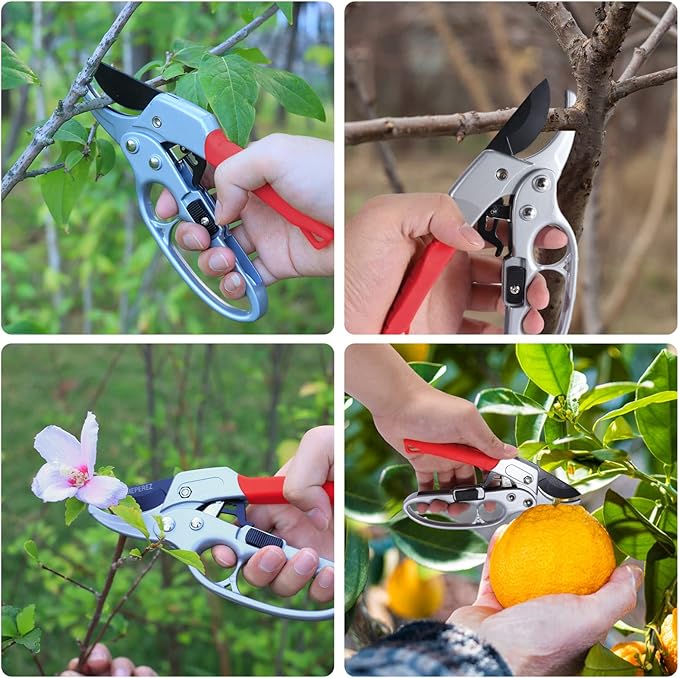 MEPEREZ Ultra Sharp Germany Steel Pruning Shears - Cuts 3X Easier, Weak Hand Arthritis Snips, Rust-Resistant, Effortlessly 1-Inch Cut Capacity Garden Scissors, Ergonomic Handle (Red)