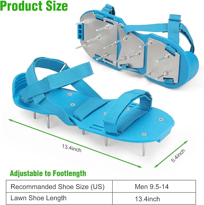 Lawn Aerator Shoes for Grass - Pre-Assembled Grass Aerator Shoes for Lawn - Soil Yard Aerator Tool for Aerating Patio Garden, Blue, Large Size