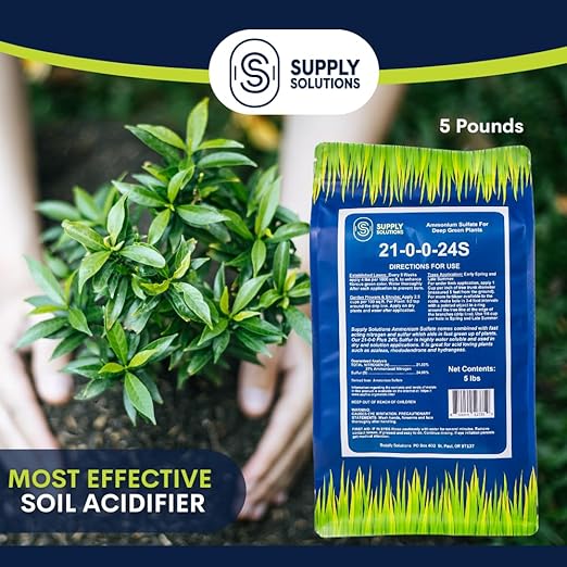 Supply Solutions Ammonium Sulfate Fertilizer 21-0-0 +24% Sulfur for Deep Green Plants - Soil Acidifier for Flowers, Trees, Lawn, Acid Loving - Sulfur for Plants Hydrangea Fertilizer (5 Pounds)