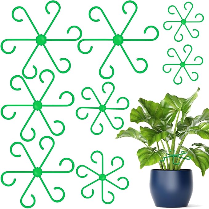 PAGOW 8 Pcs Climbing Houseplant Stem Supports, Plastic Flower Plant Growth Stakes Trellis, Reusable Plant Stem Holders, Stem Hook Growth Accessories for Plant Garden (4 Sizes)