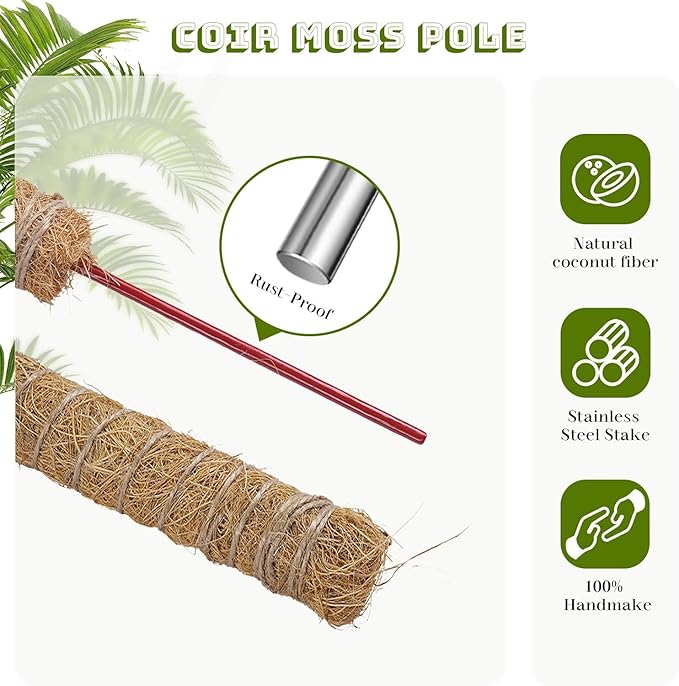 48 Inch Moss Pole, 2Pack Bendable Moss Pole for Plants Monstera, Tall Moss Poles for Climbing Plants Indoor, Large Pole Support, Garden Trellis Plant Stick Stakes for Potted Plants, Pothos