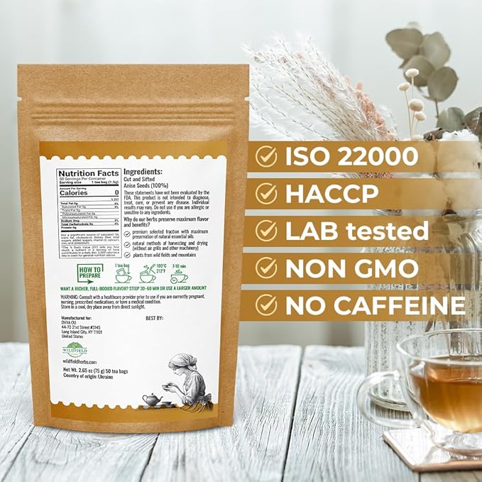 50 Bags Dried Anise Seeds Anaise Seeds Herb Tea (Pimpinella Anisum) - 50 Count 1,5 g Bags Anise Seed Herbal Tea Semilass De Anis