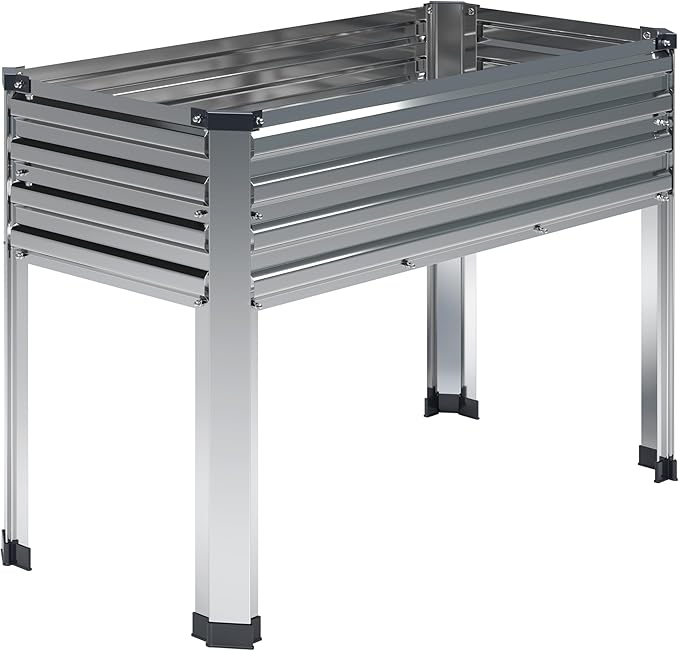DIIYIV Galvanized Raised Garden Bed with Legs,48×18×30in Elevated Planter Box for Backyard,Outdoor Garden, Patio, Balcony, 300lb Capacity,Silver