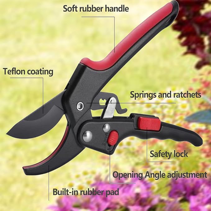 MEPEREZ Garden clippers, premium Germany pruners, Work 3 times easier, professional ratchet pruning shears, cutting rose, flower, hedge, stem, tree, Sharp gardening scissors, Arthritis weak hand snips