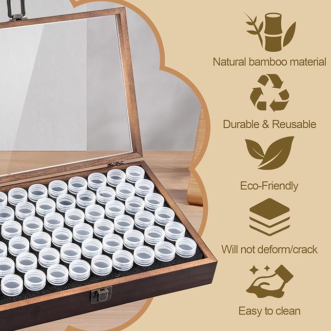 60 Slots Seed Storage Organizer with 96pcs Labels, Wooden Seed Saving Box with Lid and Metal Safety Lock, Garden Seed Organizer for Flowers Plants Vegetables, Brown