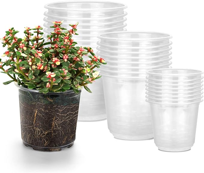 RAOOKIF 6/5/3.5 Inch Clear Nursery Pots with Drainage, 24 Pack Clear Nursery Pots for Plants, Flexible Plastic Garden Flower Pot