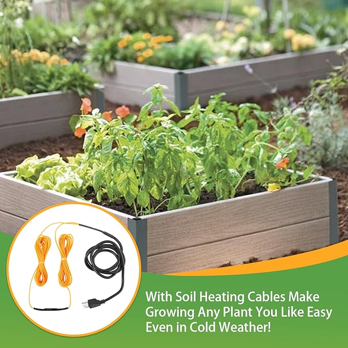 Soil Heating Warming Cable 49ft for Plants Built-in Thermostat for Seed Grow Indoor/Outdoor Cold Frames Garden Containers