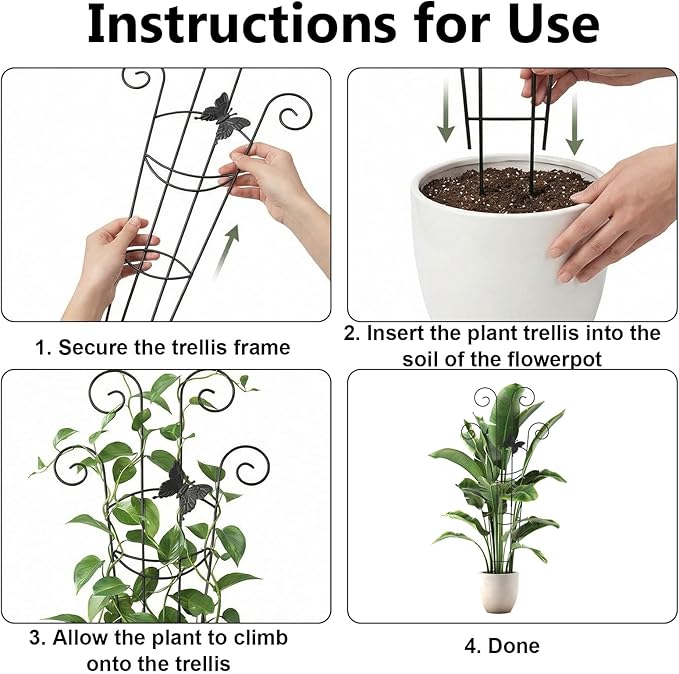 2 Pack Trellis for Climbing Plants Indoor, 30In Monstera Plant Support Structures, Plant Trellis for Potted Plants Stakes, Metal Climbing Support Outdoor for Ivy Pothos Monstera Hoya Flower, Butterfly