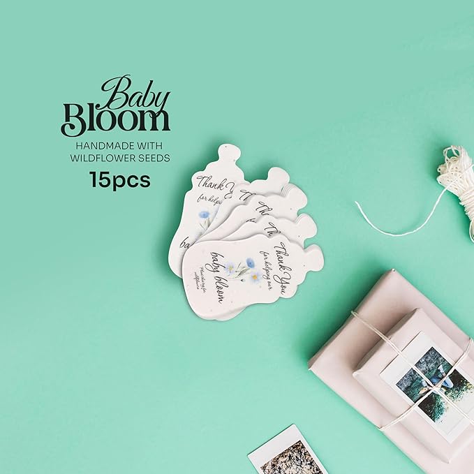 Seed Bloom Bottle Shaped Seed Paper – 15Pcs Blue Shower Favors for Guests with Wildflower Seeds, Writable & Plantable, Shower Favor Gifts for Guest