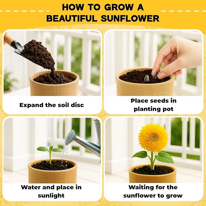Sunflower Seeds Planting Kit - Christmas Gift for Family & Kids, 5 Non-GMO Heirloom Varieties with Pots, Soil & Tools. Easy to Grow Indoors/Outdoors, Perfect for Beginners