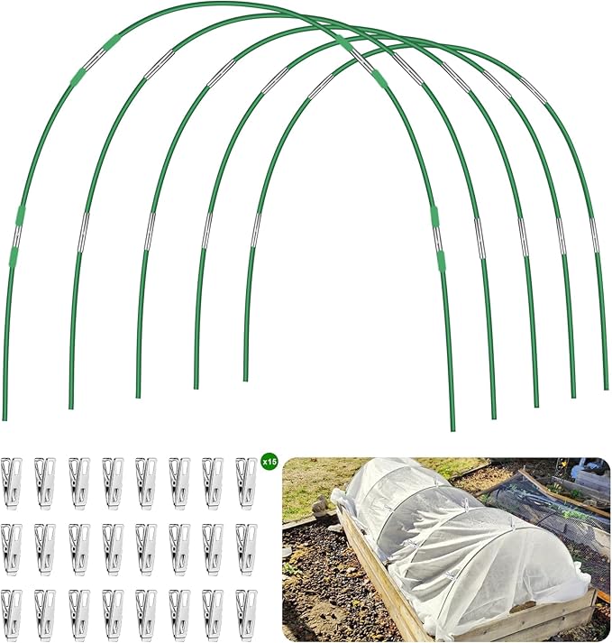FOTMISHU Garden Hoops for Raised Beds Row Cover,5 Sets 7ft Grow Tunnel,Rust-Free Fiberglass Greenhouse Support Hoops Frame for Garden Mesh Netting, Outdoors Plant Growth -24PCS