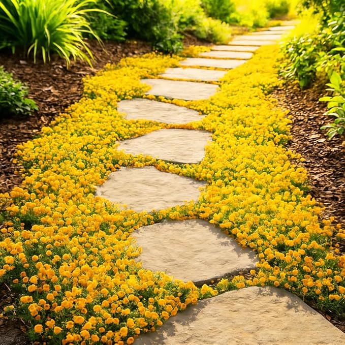 Mixrug 19995+ Fragrant Yellow Creeping Thyme Seeds Ground Cover, Thymus Serpyllum Seeds,Between Stepping Stones Seed Bee-Friendly Carpet Lawn Alternative & Pathway Filler Low Maintenance