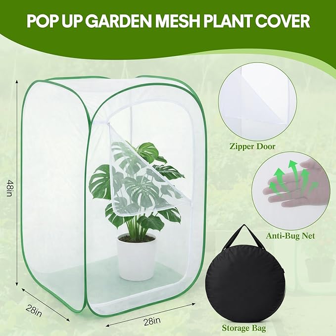 2 Pack Mesh Plant Covers 28 x 28 x 48 Inch Tomato Crop Netting Cage Garden Tents for Plant Protection from Insects Animals Outdoor Tall Crop Cage for Fruit, Vegetables, Flowers and Herbs