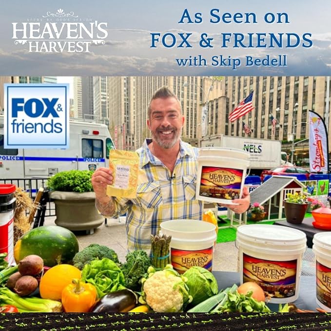 Heaven’s Harvest “10 Year Garden” Survival Seed Bank Kit | Over 50k Non GMO Heirloom Vegetable Survival Seeds + 2 Free Bonus Items: Clyde’s Garden Planner + Seed Vault Storage Drum for 10 Year Storage