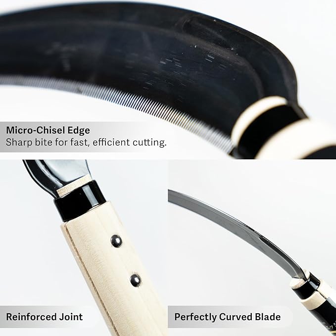 HONEN Japanese Real Edge Saw Sickle, SK-5 Steel Blade with Micro-Chisel Edge for Harvesting, Rope Cutting, and Grass Cutting, Made in Japan
