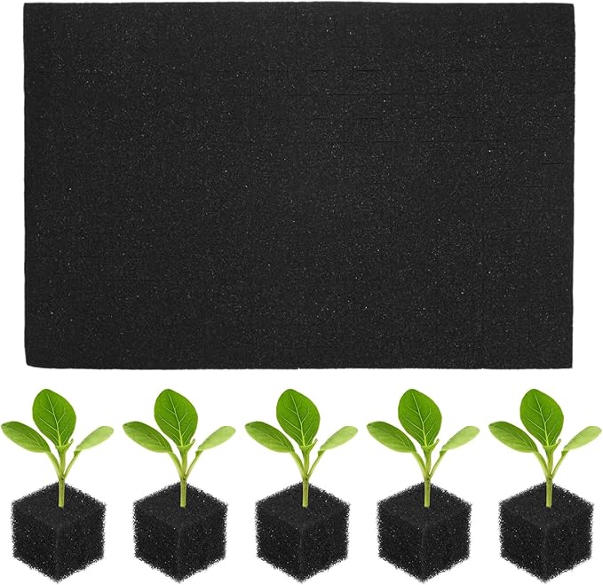 96-Pack Hydroponics Sponges, 0.98 Inch Growing Media Square Sponges for Planting Gardening Tool/Grow Seedlings/Home Vegetable Flower, Soilless Cultivation Seedling [Black]