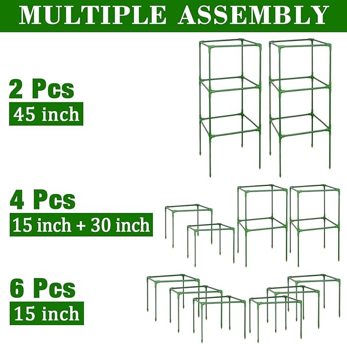 ZeeDix 45 Inch Tomato Cages 2 Pack, Heavy Duty Adjustable Metal Garden Plant Supports for Climbing Vegetables - Square Cage for Tomatoes, Cucumbers, Peas, Flowers with 20 Plant Clips