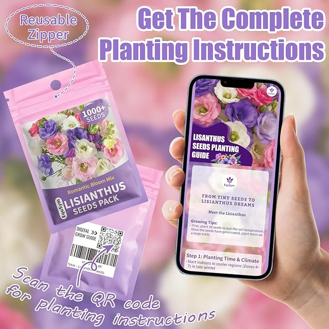 1000+ Lisianthus Seeds for Planting - Mixed Color Perennial Eustoma Grandiflorum Seeds for 2026, Wildflower Thornless Rose Flowers Seed for Planting, Non-GMO, Garden, Indoor Blooms,
