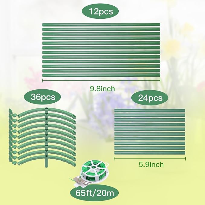 Zwish 3Pack 25.2Inch Plant Support Stakes with 20M Twist Ties for Tomato,Tomatoes Cages for Monstera, Peony, Hydrangea, Climbing Plants Indoor and Outdoor Plant