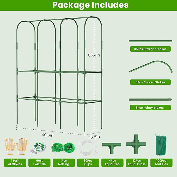 62in Tall Cucumber Trellis for Raised Bed, 51" L x 62" H Metal Garden Trellis for Climbing Plants Outdoor, U-Shape Vegetables Trellis Support for Squash Zucchini Peas Grape