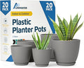 Planter Pots with Drainage Holes - Lightweight, Durable & Space-Saving Pots for Indoor and Outdoor - Versatile Functionality, Simple Modern Design, Set of 20 Plastic Planter Pots - Gray