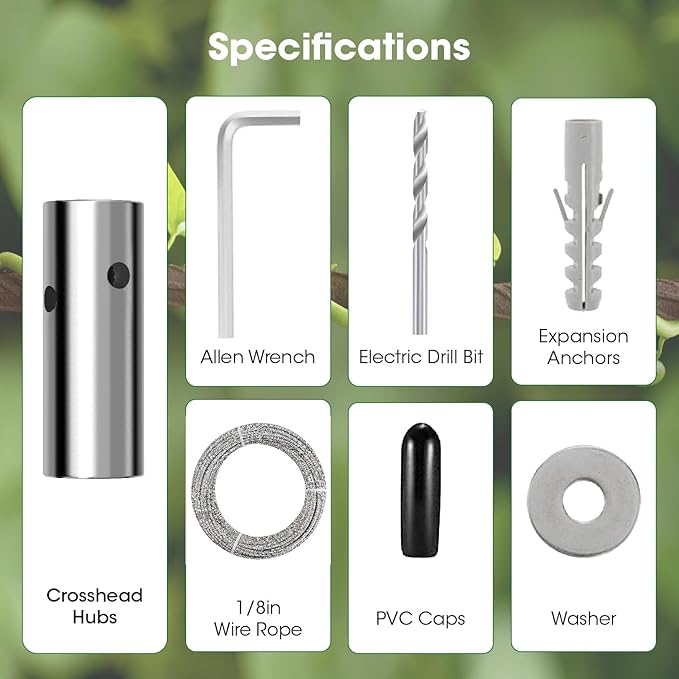 Wire Trellis Kit for Climbing Plants Outdoor - 10-Set Wall Mounted Trellis with 53Ft x 1/8" T316 Stainless Steel Rope, Heavy Duty Garden Wire Trellis System for Espalier & Vertical Gardening