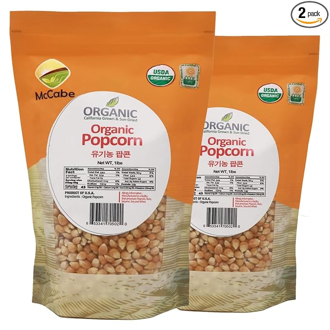 McCabe Organic Popcorn - Popcorn Kernels | Rich with Fiber & Minerals | USDA and CCOF Certified | Product of USA | 1Lb (Pack of 2)