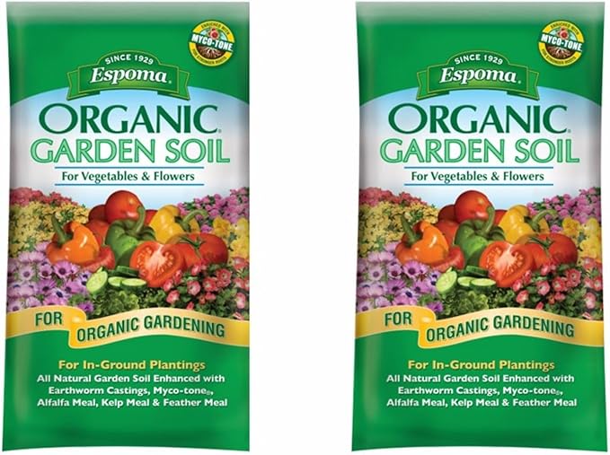 Espoma Organic Vegetable & Flower Garden Soil Natural and Organic in Ground Planting Mix. Use When Planting & Transplanting. for Organic Gardening. 1 Cubic Foot Bag - Two Pack