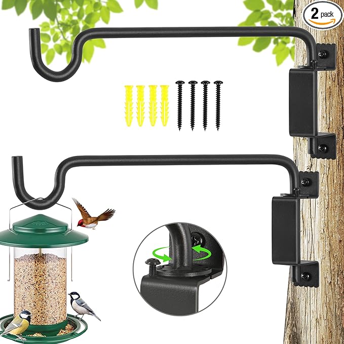 AILIN YELOKIE 12" 360° Swivel Plant Hanger - Heavy Duty Solid Steel Wall Hook, 12-Directional Adjustable for Bird Feeders, Outdoor/Indoor Plants, Garden & Patio (2-Pack)