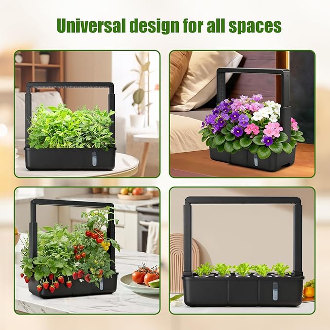15-Pod Indoor Hydroponic Growing System with LED Grow Light, Smart Garden Kit, Adjustable Height, Auto Timer and Quiet Water Pump for Herbs