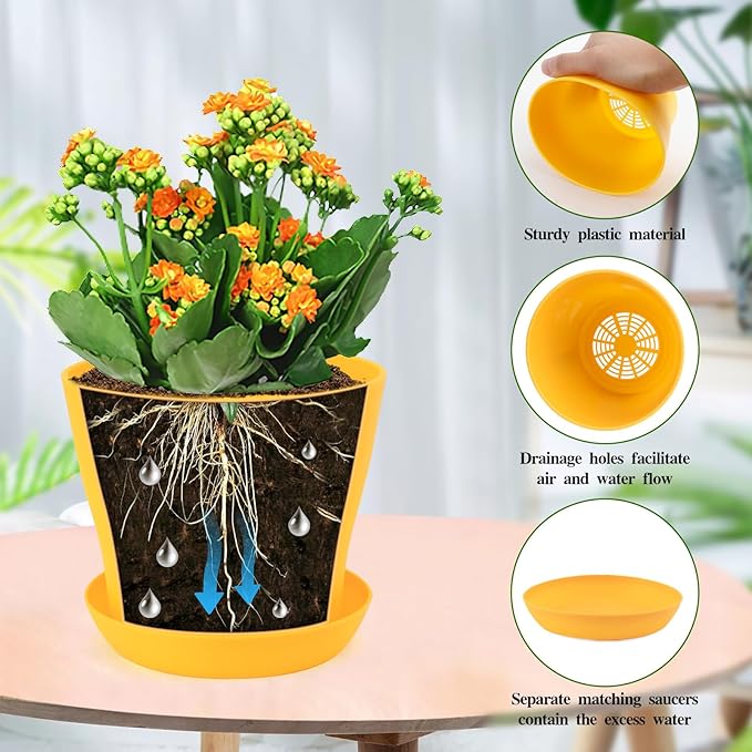 8 Pack 4.7 Inch Plant Pots Indoor Outdoor,Plastic Colorful Flower Pots with Drainage Holes and Saucers,Nursery Pot for Office Home Balcony Table,Essential for Growing Vegetables,Succulents