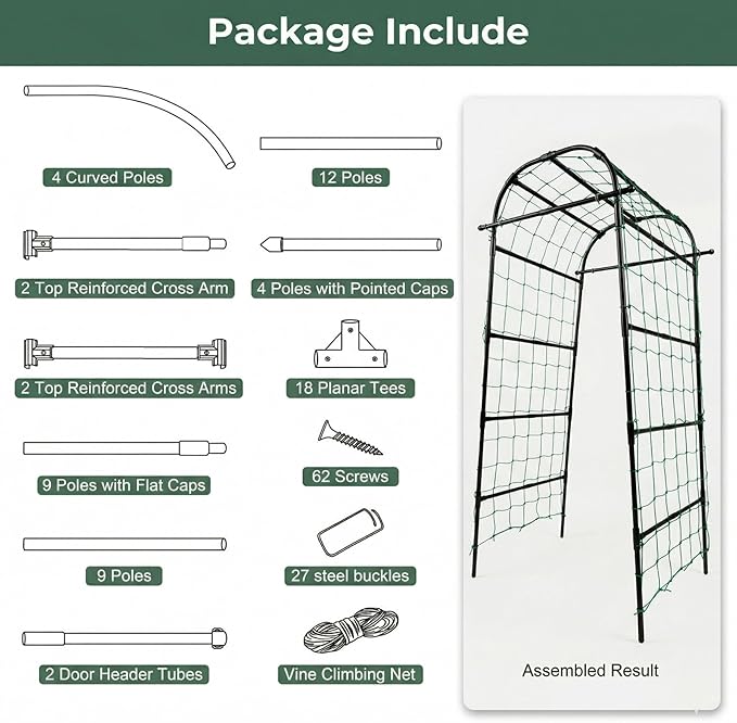 6.6ft Garden Arch Trellis | Walk-Through Plant Support for Climbing Vines Flowers Vegetables Grapes and Tomatoes, Sturdy Outdoor Metal Arbor for Raised Beds