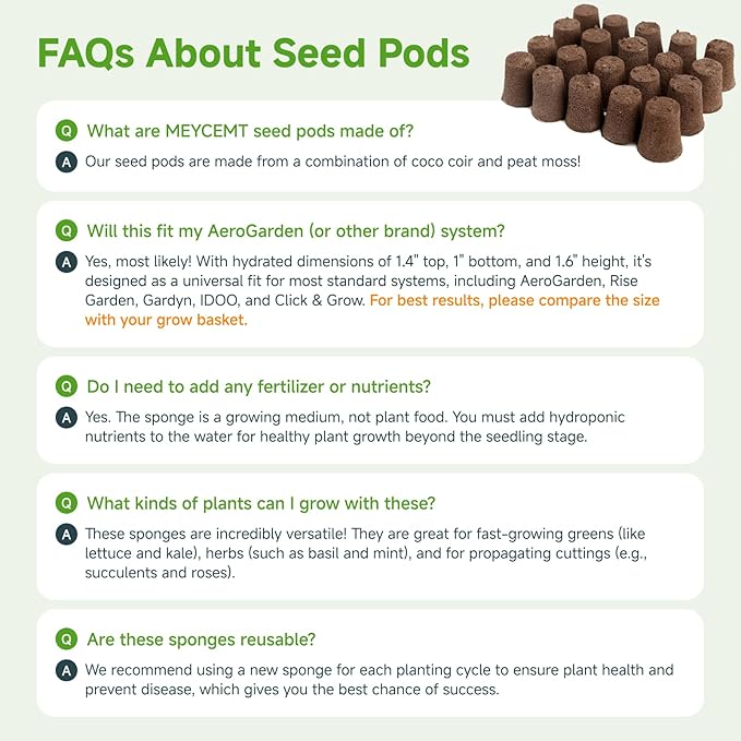MEYCEMT Hydroponic Growing Sponges 50 Pack, Universal Fit Sponges & Seed Pods for Starting Seeds, Indoor Outdoor Garden for Seed Germination & Plant Cloning, Stronger Roots