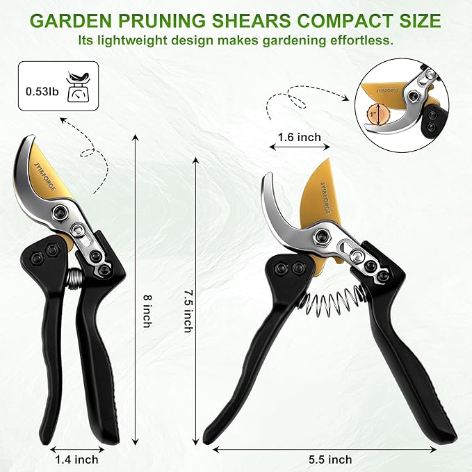 Pruning Shears for Gardening Professional 8"Bypass Garden Shears With Sharp SK5 Steel Blade Hand Pruners Clippers Scissors Tool for Yard Rose Tree Branches Flower Plants Limbs Vines
