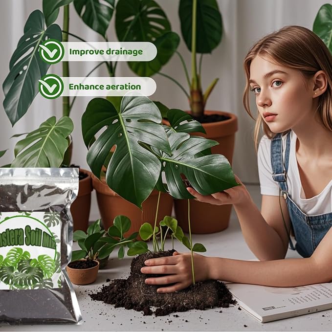 Monstera Potting Soil 1qt - Premium Tropical Blend with Rapid Drainage for Growing and Repotting Monstera Deliciosa (Split-Leaf Philodendron) and Swiss Cheese Plants