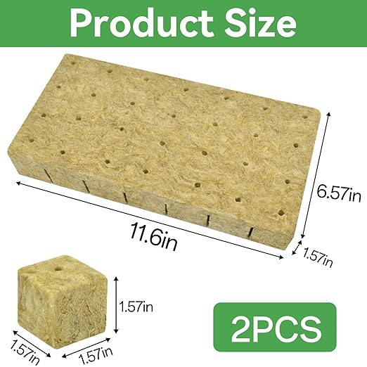 Halatool 56PCS 1.5 Inch Rockwool Cubes - Rock Wool Seed Starter Plugs for Seedling Starter, Hydroponic Gardening, Soilless Cultivation & Plant Cloning (2Sheets)