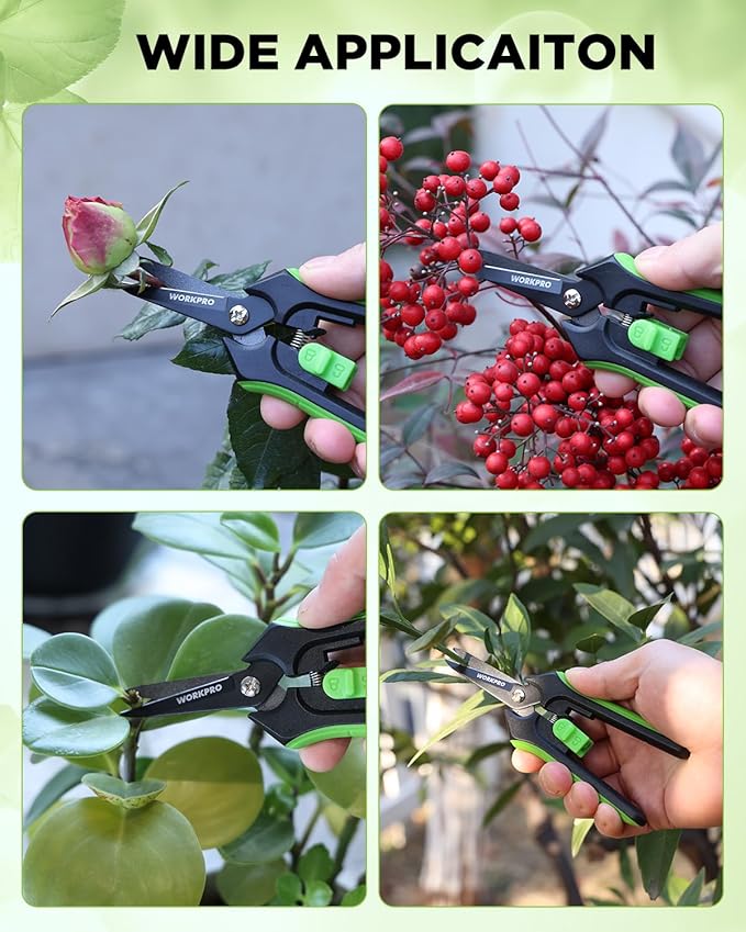 WORKPRO 6-Inch Pruning Shears, Sharp Gardening Scissors for Precise Cuts, High-Carbon Steel Plant shears with and Safety Lock, Garden Clippers for Cutting Flowers, Trimming Plants, Picking Fruits