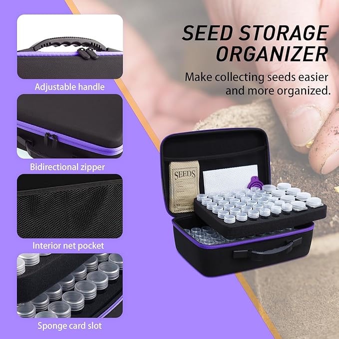 104 Slots Seed Storage Organizer Box with 20 Envelopes, Garden Seed Containers 1 oz 5 oz with Labels, Seed Packet for Plant, Flower,Vegetable Seeds