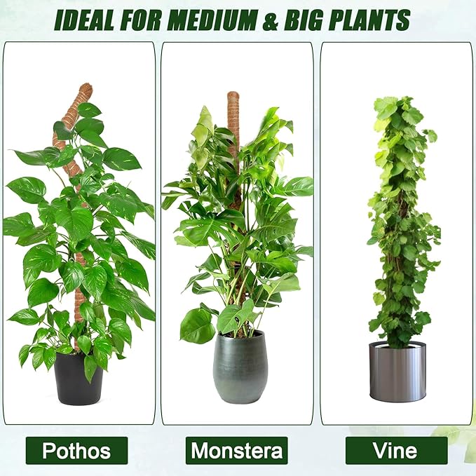 4 Pack Moss Pole, 47 Inch Moss Poles for Climbing Plants Monstera, Bendable Coir Plant Stakes for Potted Plants, Philodendron, Pothos (47.2" x 4pcs)