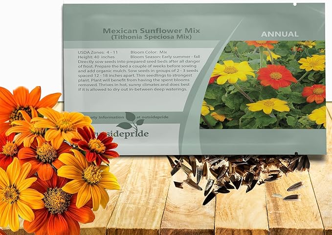 Outsidepride Mexican Sunflower Seeds Mix - 500 Pcs Annual, Easy-to-Grow, Mixed Tithonia Speciosa Flower Seeds w/Drought-Tolerant Blooms for Pollinator Gardens & Vibrant Summer Landscaping