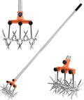 Rotary Cultivator Garden Rotary Tiller Adjustable Stainless Steel Poles Hand Tiller for Soil Mixing or Reseeding Grass Lawn Tiller Total Length 57 Inch